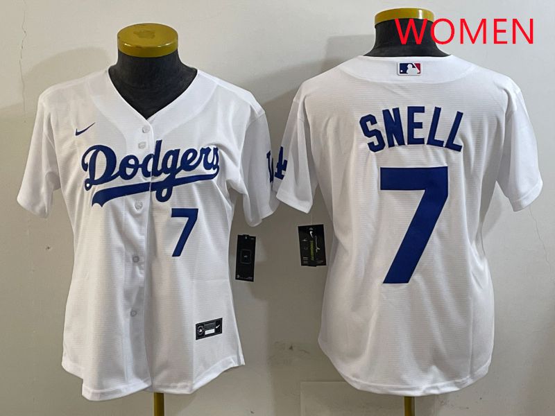 Women Los Angeles Dodgers #7 Snell White Game 2025 Nike MLB Jersey style 8->women mlb jersey->Women Jersey